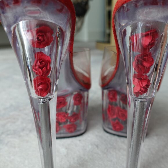 Red Rose Clear Platform Sandal Heels - Picture 9 of 11